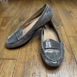 Vionic Larrun Driving Loafer Shoes Women's 9 Silver Leather Snakeskin Embossed